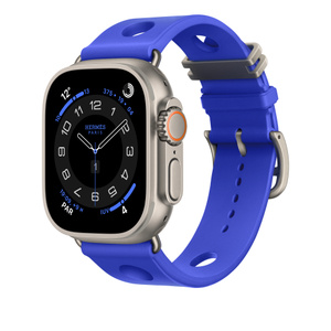 Bracelet De Montre HERMÈS En Cuir D'Autruche Bleu - 14mm - Pour Modèles HERMÈS