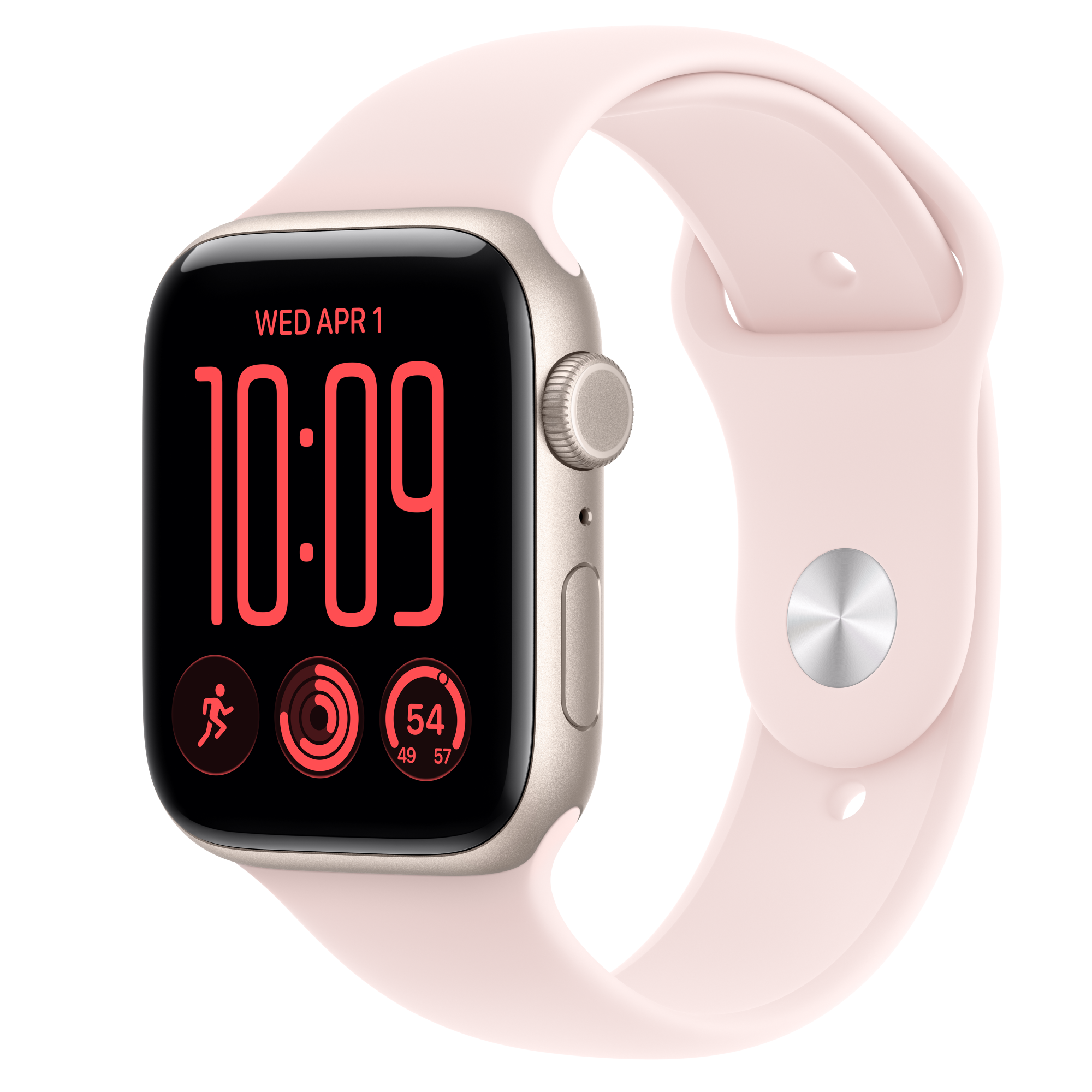 Apple Watch SE 3 GPS + Cellular, 44mm Starlight Aluminum Case with Soft Pink Sport Band - S/M
