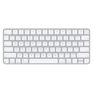 Magic Keyboard with Touch ID, white keys, silver aluminium structure, round Touch ID sensor, full-height function keys, half-height up and down arrow keys