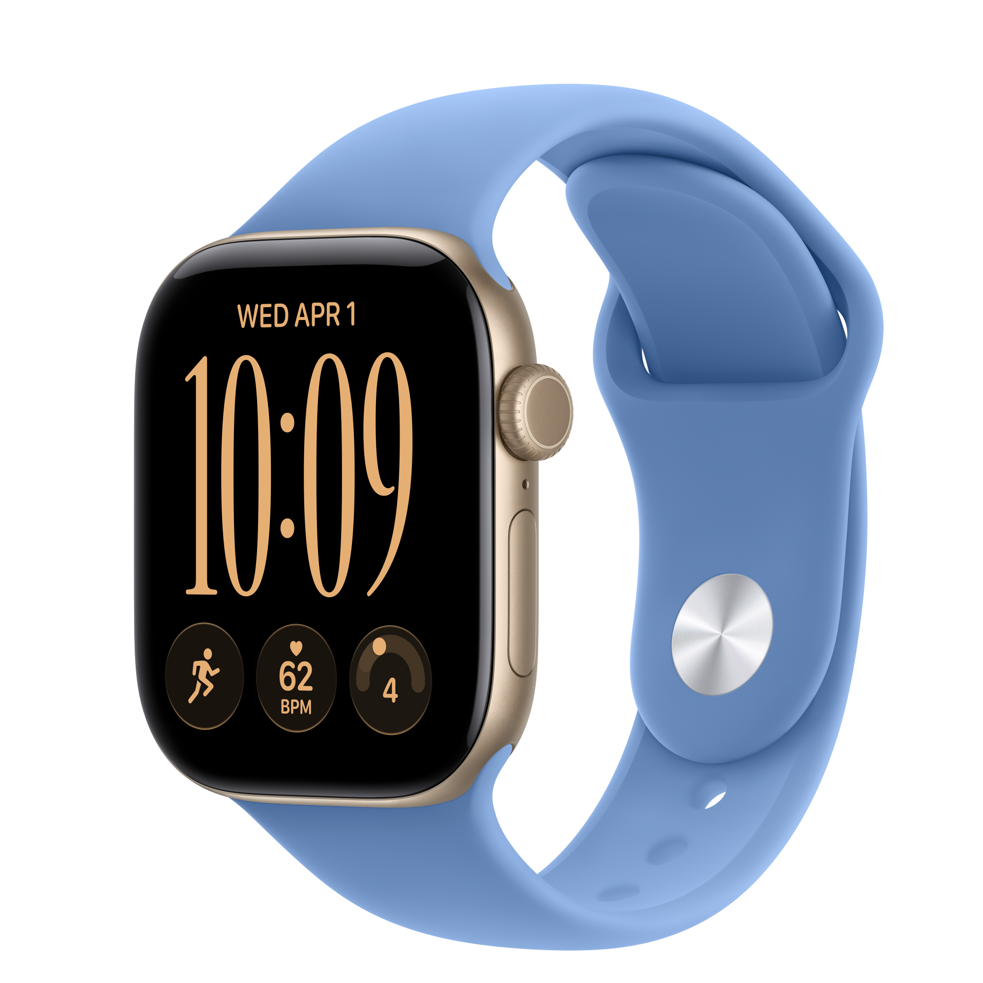 Apple Watch Series 12 GPS, 42mm Light Gold Aluminum Case with Wildflower Blue Sport Band - S/M