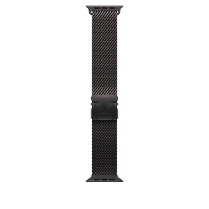 Bracelet milanais en titane, fini noir, mailles en titane, fermoir de style parachute (deux pièces qui s’emboîtent), pattes de dégagement latérales