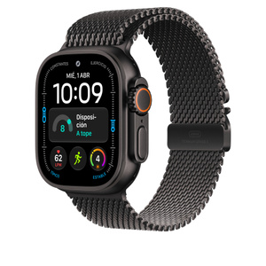 Pulsera Milanese Loop en titanio, color negro, malla de titanio, hebilla de liberación lateral (los extremos del cierre se enganchan), pestañas laterales de apertura