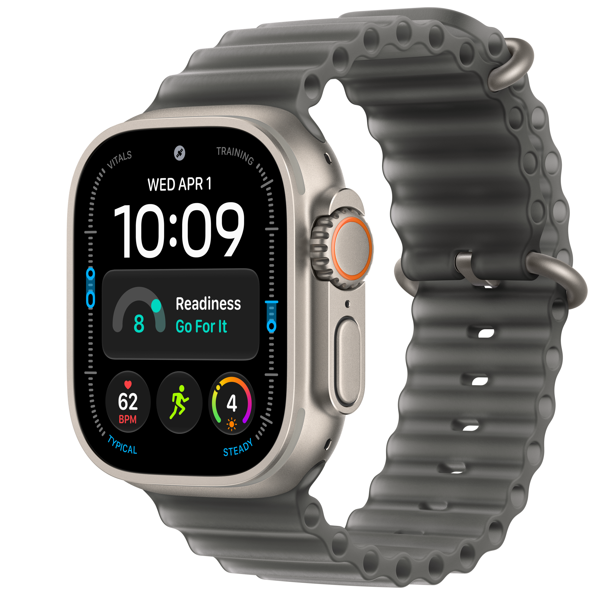 Apple Watch Ultra 4 GPS + Cellular, 49mm Natural Titanium Case with Translucent Black Ocean Band
