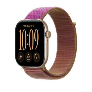 Sport Loop band, magenta color (bright purple-pink with light brown edging), double layer nylon weave material, hook-and-loop closure