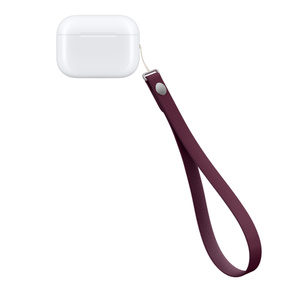 Wrist Strap, burgundy color (dark red), attached to AirPods Pro 3 case, connected at the right side