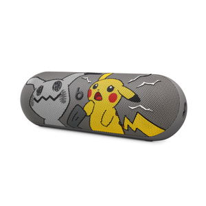 Front angled view of the BeatsPill – Pokémon special‑edition portable Bluetooth® speaker, featuring Pikachu and Mimikyu characters on the front grill.