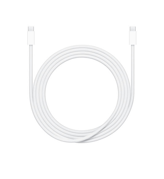 Vista superior del cable enrollado con conectores USB-C en ambos extremos.