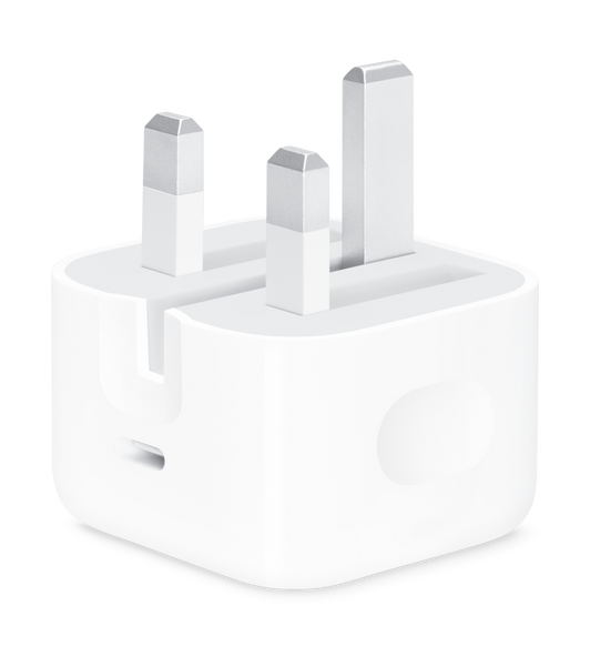 20‑watt USB‑C Power Adapter, white colour, Type G plug, pins folded out, USB‑C port