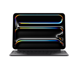 iPad Pro připnutý k Magic Keyboardu v orientaci na šířku, černý