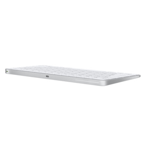 Magic Keyboard, zadní strana s vypínačem a USB-C nabíjecím portem, konstrukce ze stříbrného hliníku, bílé klávesy