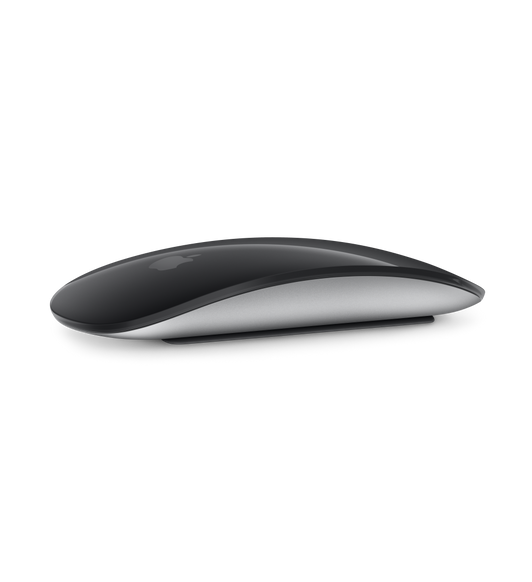 Ratón Magic Mouse, superficie Multi‑Touch negra, estructura de aluminio en plata