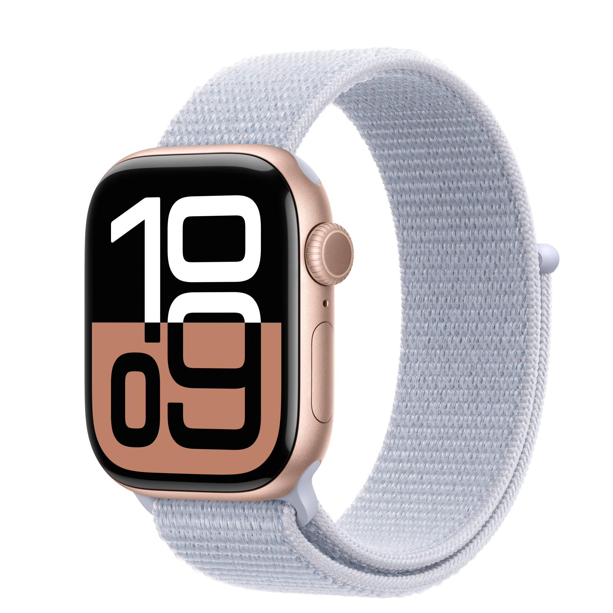 Apple Watch Series 10 GPS + Cellular, 42mm Rose Gold Aluminum Case with Blue Cloud Sport Loop
