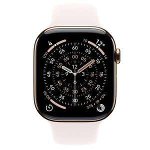 Apple Watch Series 11 GPS + Cellular 46mm Gold Titanium Case, Light Blush Sport Band Front view