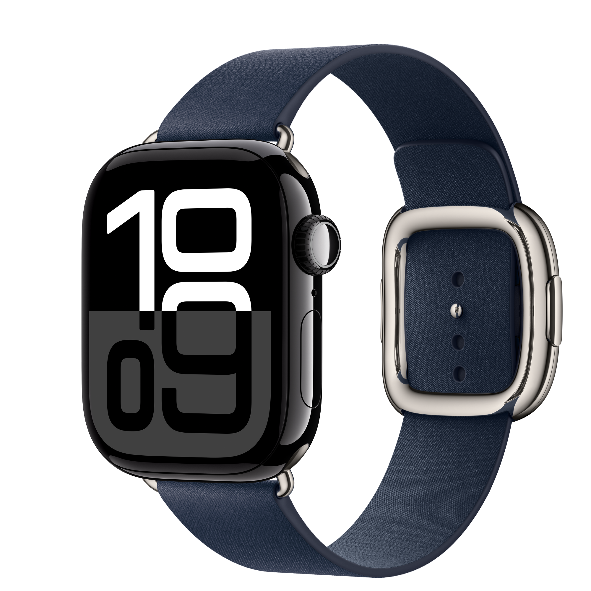 Apple Watch Series 10 GPS + Cellular, 42 mm-es kozmoszfekete alumíniumtok, mélykék szíj modern csattal – M