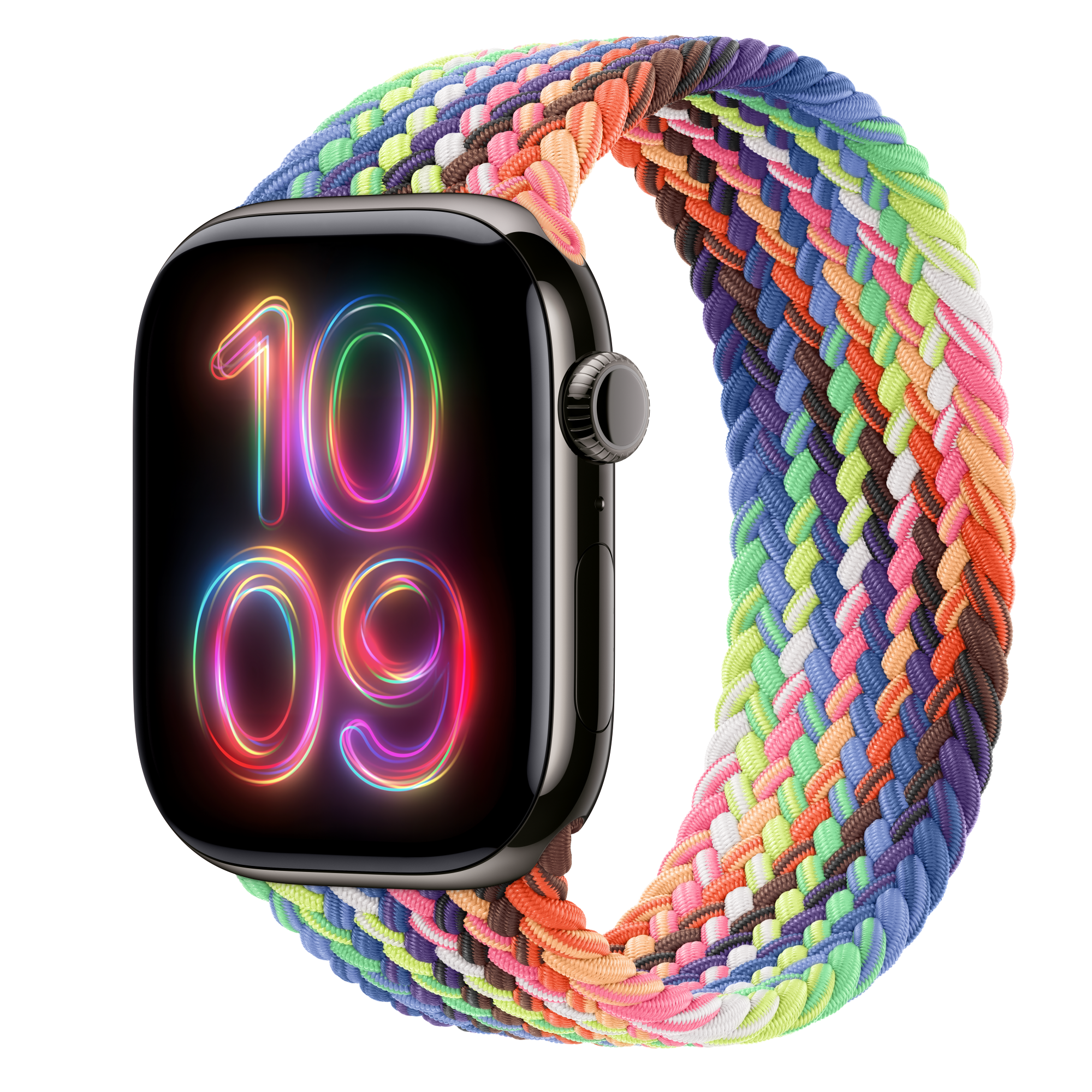 Apple Watch Series 10 GPS + Cellular, 46 mm-es palaszürke titántok, Pride Edition fonott körpánt