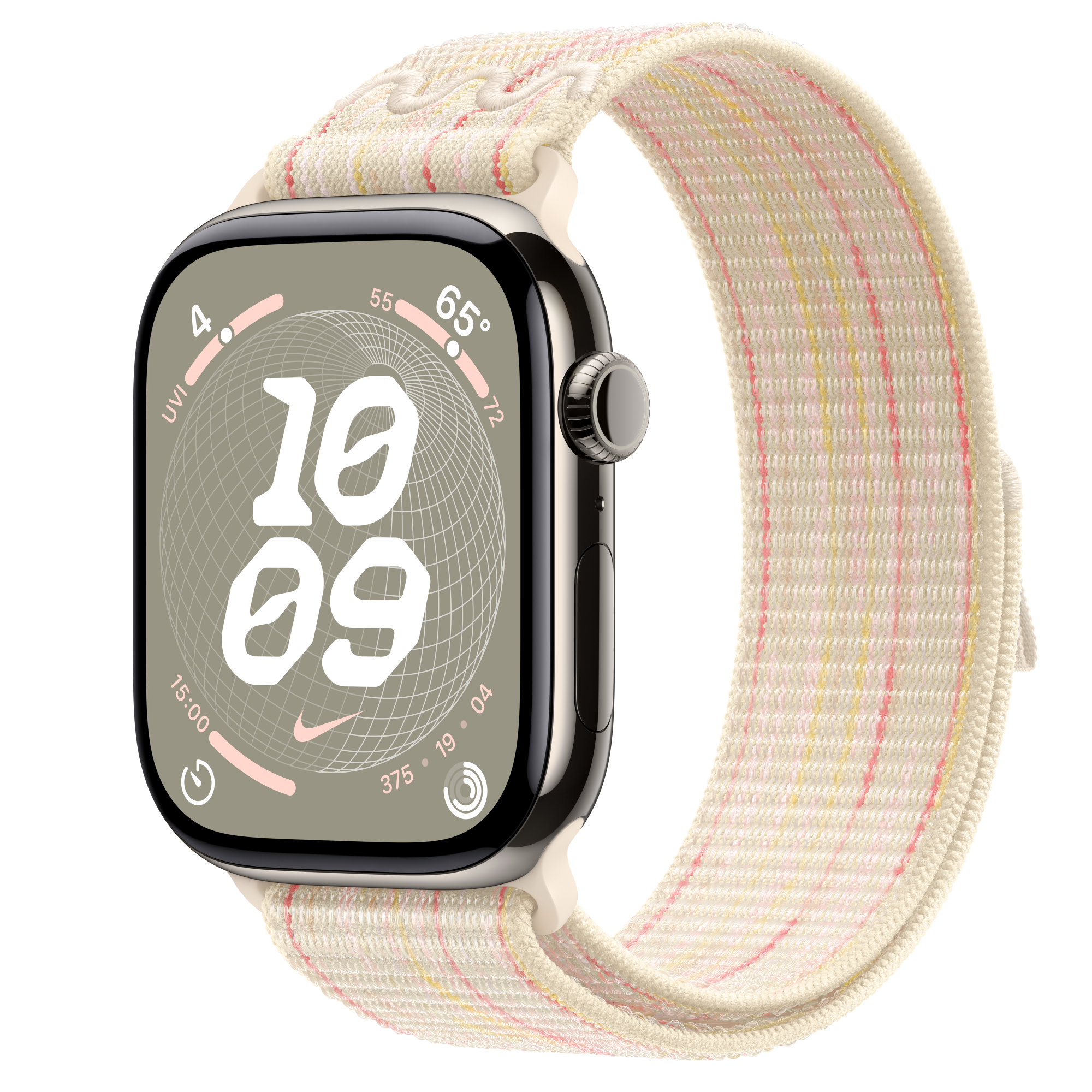 Apple Watch Series 10 GPS + Cellular, 46 mm-es natúr titántok, csillagfény-rózsaszín Nike sportpánt