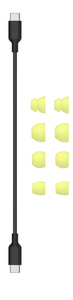 USB‑C-naar-USB‑C-oplaadkabel en oortips in vier maten.