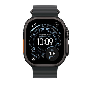 Black Ocean Band showing Apple Watch with 49mm case, side button and digital crown