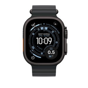 Black Ocean Band showing Apple Watch with 49mm case, side button and digital crown