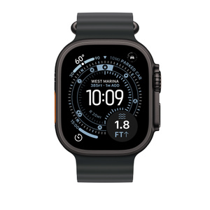 Black Ocean Band showing Apple Watch with 49mm case, side button and digital crown