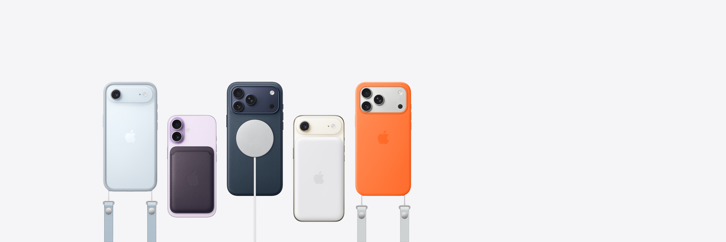 Os acessÃ³rios se fixam ao iPhone. AlÃ§a transversal removÃ­vel, capa MagSafe, carteira MagSafe, carregador MagSafe e bateria MagSafe.