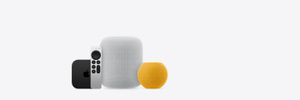 Apple TV 4K with remote, HomePod - White, HomePod mini - Yellow
