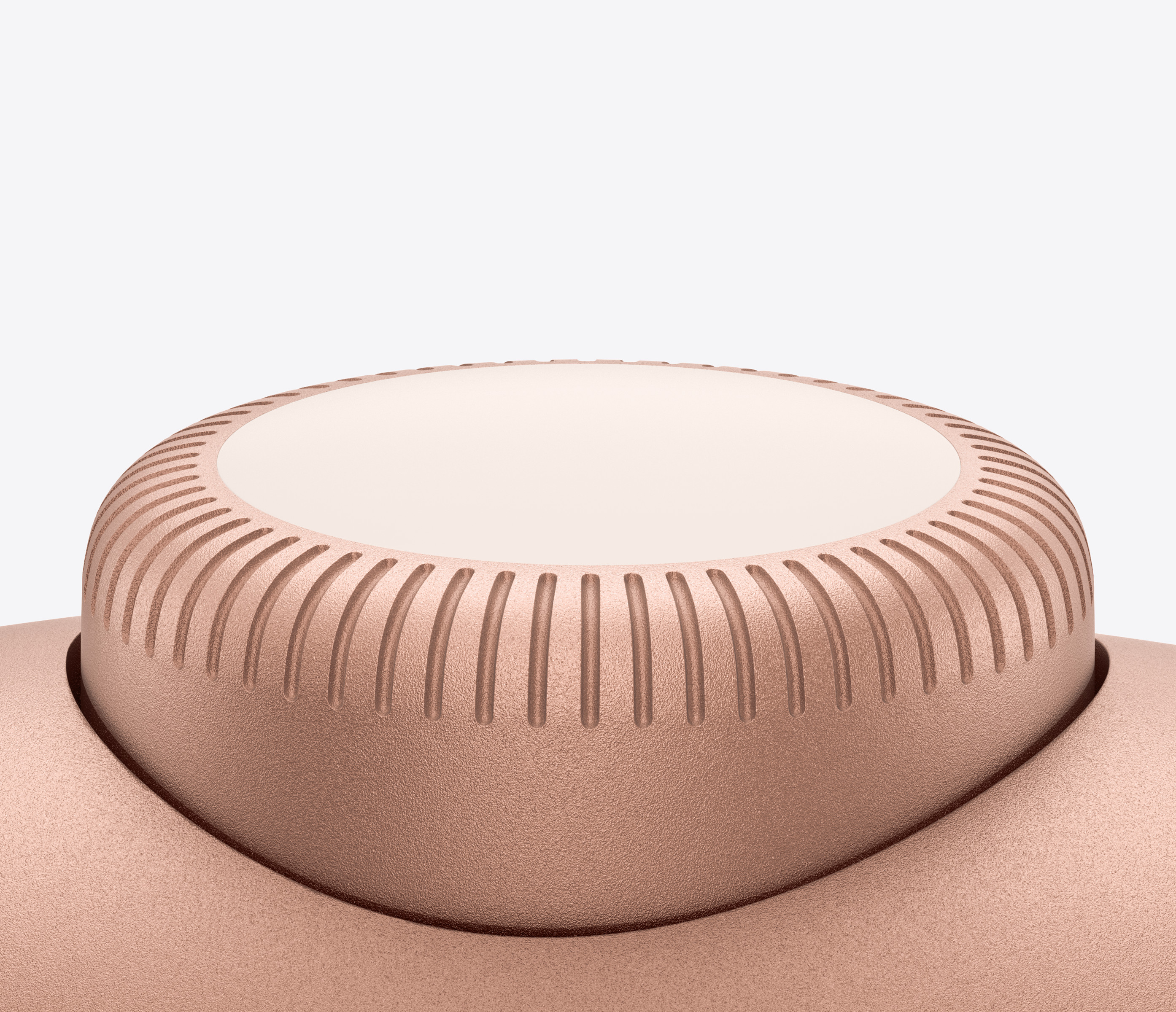 AirPods Max Digital Crown, circular dial with grooved edges, colour-matched with light orange aluminium cups