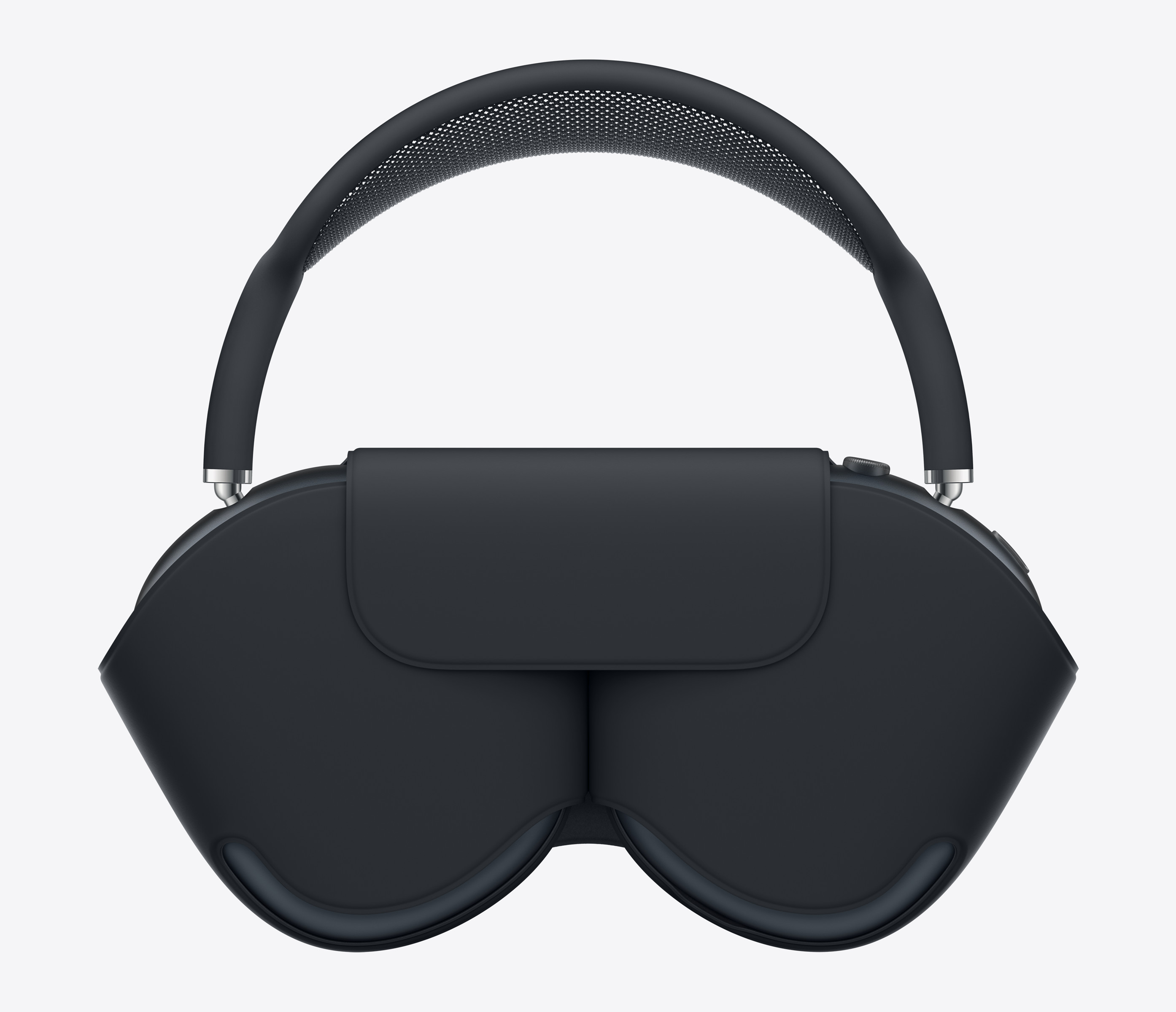 AirPods Max and Smart Case in Midnight, colour-matching fold over flap, case covers ear cups, headband extends outside the case when stowed