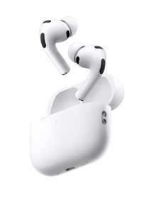 AirPods Pro 3, kabellose Kopfhörer, Farbe: Weiß, offenes MagSafe Ladecase, Farbe: Weiß, externer LED-Indikator und Tragebandschlaufe