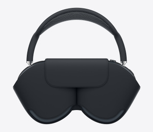 AirPods Max 2 and Smart Case in Midnight, color-matching fold over flap, case covers ear cups, headband extends outside the case when stowed