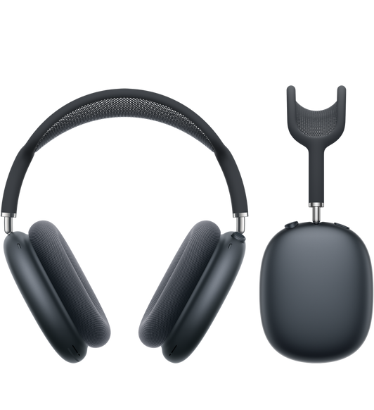 AirPods Max 2 en color medianoche con diseño tipo casco, auriculares en aluminio, almohadillas y brazos telescópicos que conectan la diadema y los auriculares