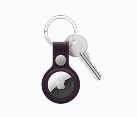 AirTag FineWoven Key Ring, midnight purple colour, single key attached