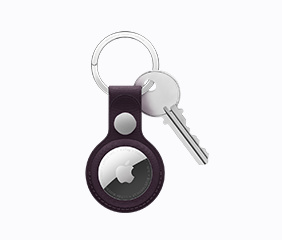 AirTag FineWoven Key Ring, midnight purple colour, single key attached