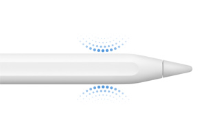 Area before tip of Apple Pencil, Blue dots showing that sides are squeezable