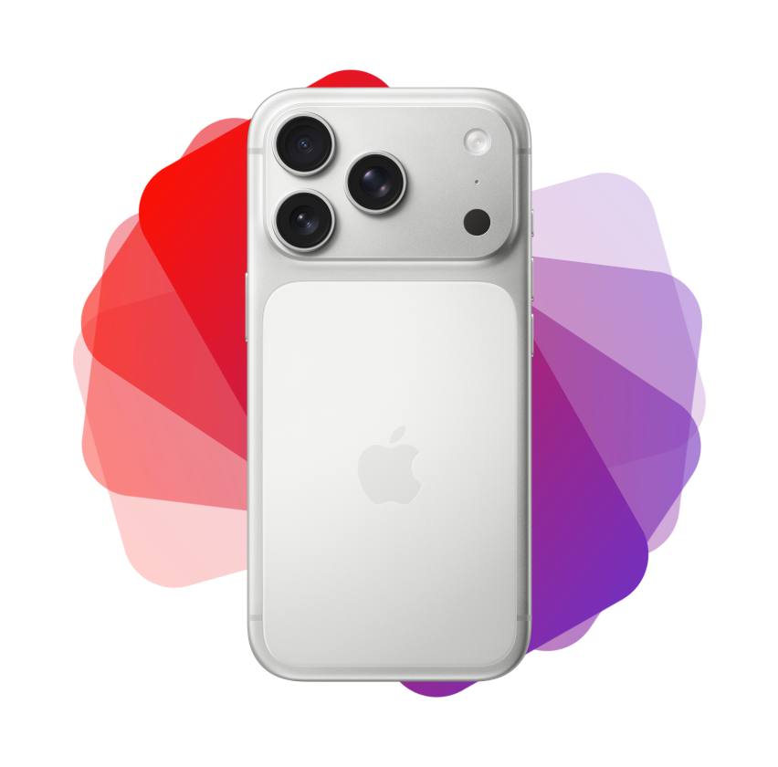 iPhone silhouette fans out from behind into spectrum of purple and red colors