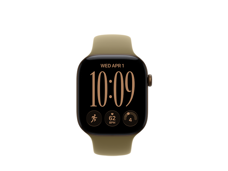 Apple Watch Series 12 sötét bronzszínű ** alumíniumtokkal, teljes előlapot kitöltő kijelzővel, lekerekített sarkokkal, Digital Crown forgatógombbal, olíva, gumiból készült sportszíjjal