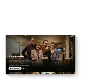 Apple TV promo, Apple TV player interface, TV show playing, playback controls