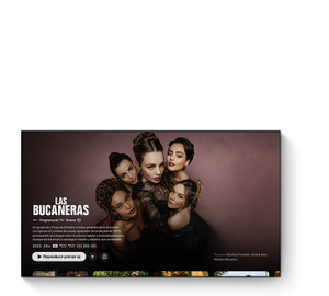 Publicidad de Apple TV de la interfaz de reproducción de Apple TV con una serie en reproducción y los controles de reproducción