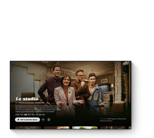 Promo Apple TV, interface du lecteur Apple TV, émission en cours de lecture, commandes de lecture