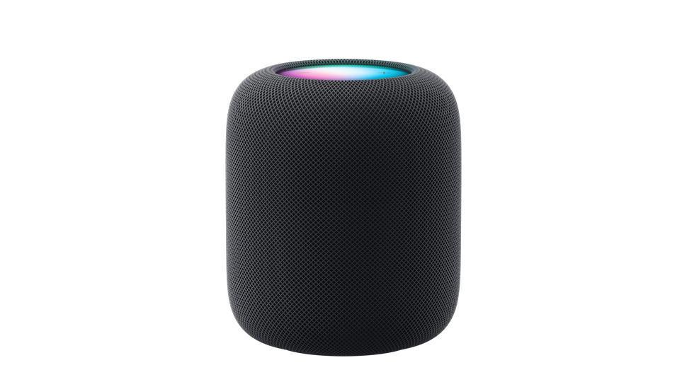 HomePod, front exterior, midnight colour, glowing top display