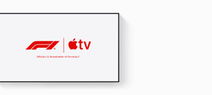 Apple TV promo, title: Formula One logo, Apple TV logo, text: Official U.S. Broadcaster of Formula One