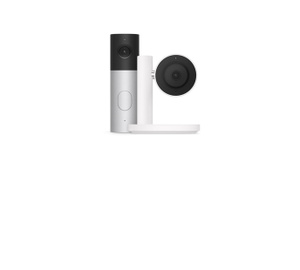 Home accessories: cylindrical smart camera with circular base and upright stem, wired video doorbell