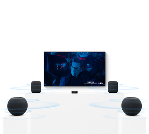 Apple TV 4K、兩部 HomePod 揚聲器、平面電視