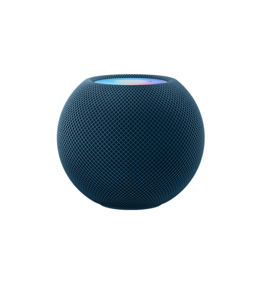 Vista frontal de un HomePod mini en azul.