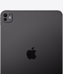 iPad Pro, Back exterior, space black, Apple logo in the center, pro camera system