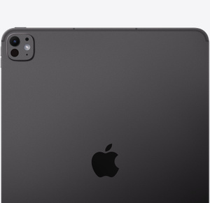 iPad Pro, Back exterior, space black, Apple logo in the center, pro camera system