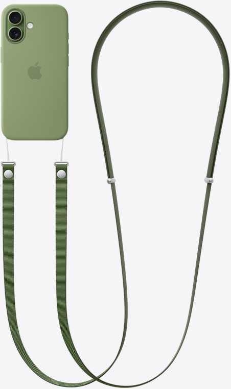 Crossbody Strap attached to iPhone 17 Pro Silicone case, connected at the bottom left and bottom right