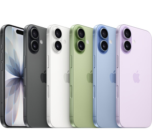 iPhone 17, tất cả năm màu: đen, trắng, xanh lá xô thơm, xanh lam khói, tím oải hương