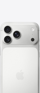 iPhone 17 Pro Max, back exterior, silver color, Pro Fusion camera system, centered Apple logo
