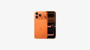 iPhone 17 Pro Max, vỏ ngoài mặt sau, màu cam vũ trụ, hệ thống camera Pro Fusion ở phía trên cùng, logo Apple ở chính giữa, vỏ ngoài mặt trước, thiết kế màn hình toàn phần, Dynamic Island